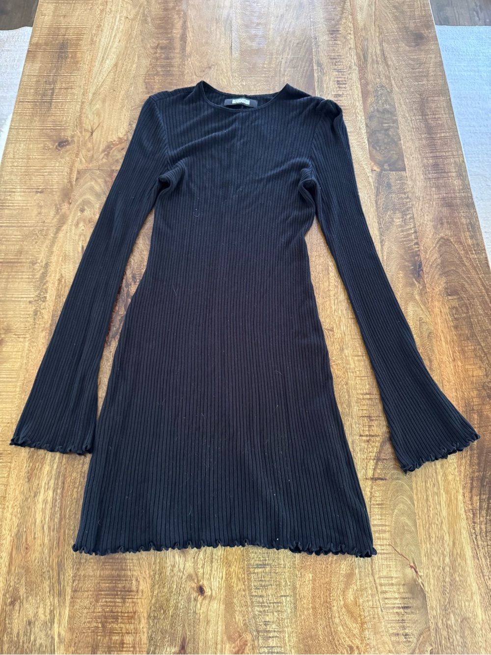 Reformation Black Ribbed Long-Sleeve Dress